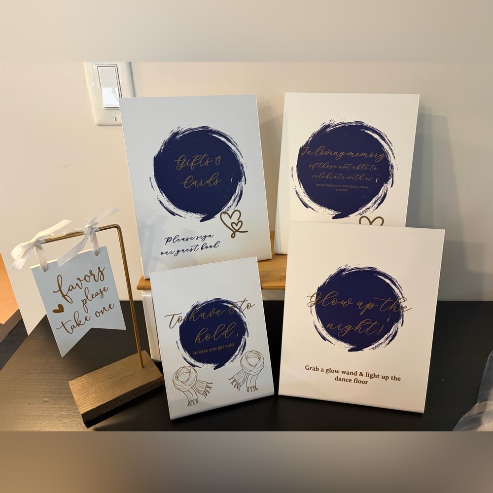 Navy Blue & Gold Wedding Signage Set